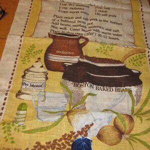New with sticker Linen Recipe Tea Towel cottage core Stevens linen baked beans